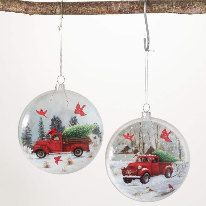 Red Truck & Bird Disc Ornaments